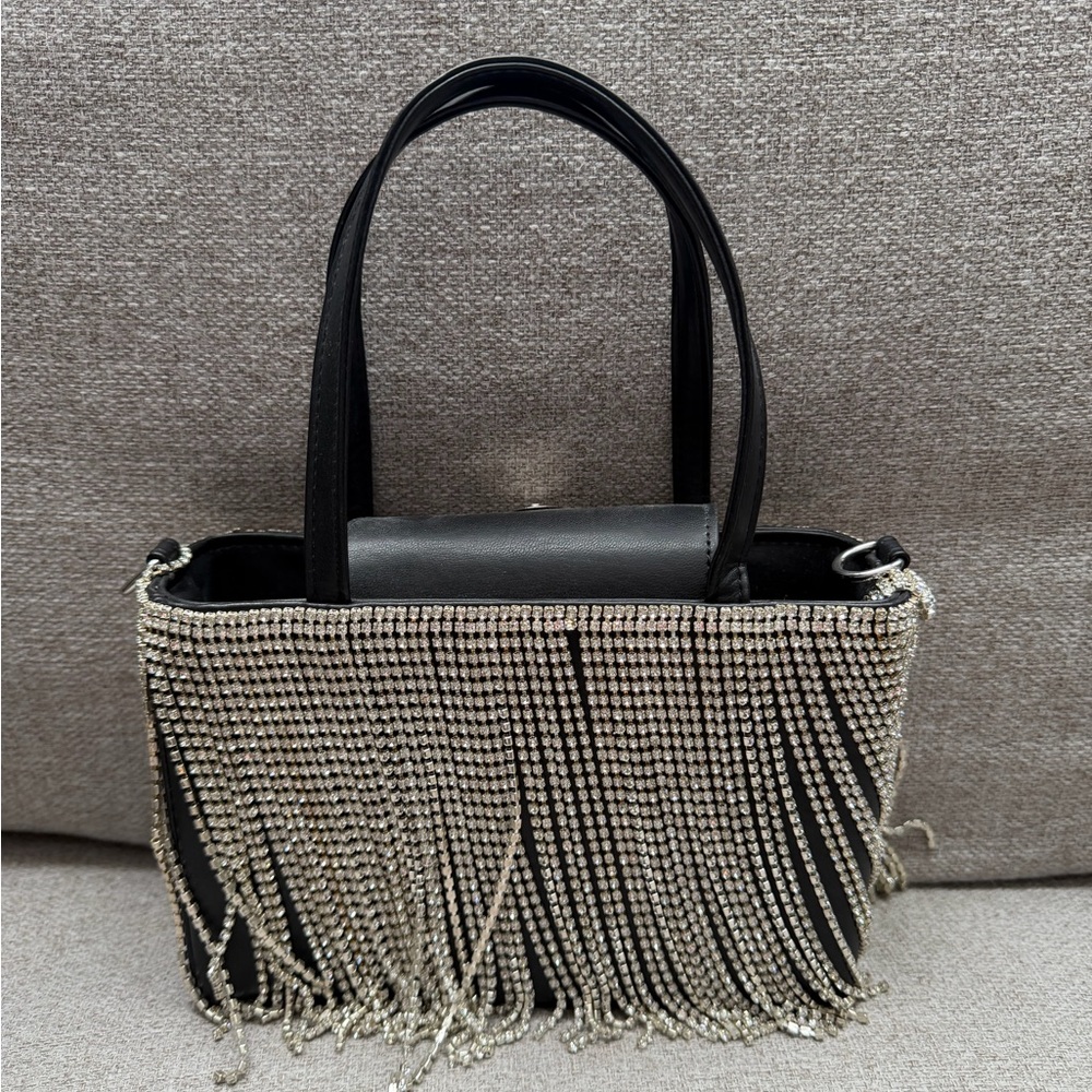 Elegant Black and Silver Fringe Bag
